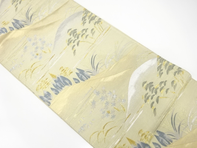 JAPANESE KIMONO / ANTIQUE FUKURO OBI / SILK / WOVEN FLORAL PLANTS